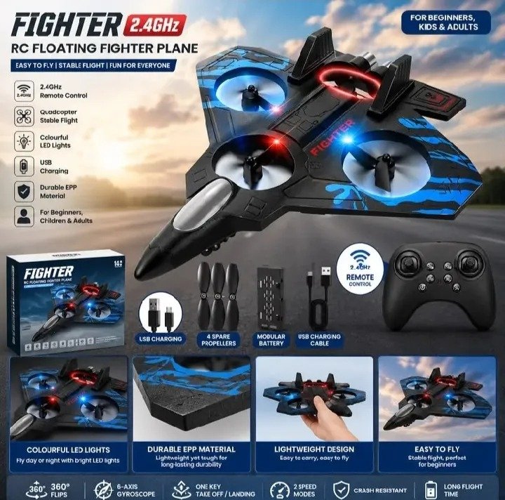 RC Fighter Jet for Kids – Remote Control Military Aircraft Toy, Rechargeable Flying Plane with Easy Controls
